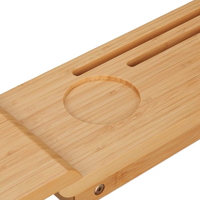 Relaxdays Badewannenablage Bambus, 70cm breit, Badetablett für Glas, Handy, Tablet, Badewannenbrett zum Einhängen, Natur