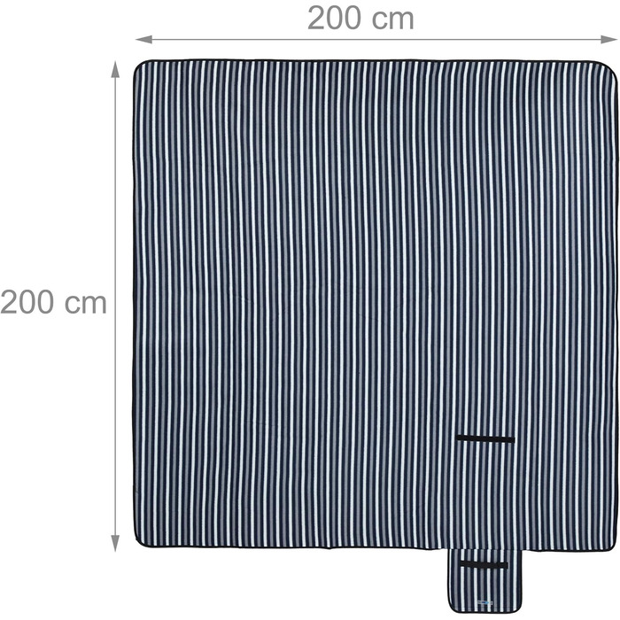 Relaxdays XXL Picknickdecke, 200 x 200 cm, Fleece Stranddecke, wärmeisoliert, wasserdicht, Tragegriff, blau/grau/weiß