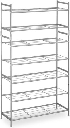 Relaxdays Schuhregal, Metall, 5 Ebenen, stapelbar, erweiterbar, HBT: 90x70x26 cm, 15 Paar Schuhe, silber