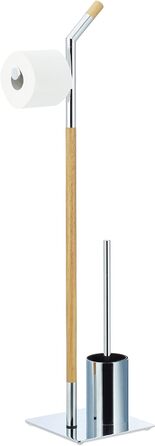 Relaxdays, Toilettenbürste u. Bürstenhalter, Silber-Natur WC Garnitur mit Toilettenpapierhalter, HxBxT 90 x 24 x 20 cm