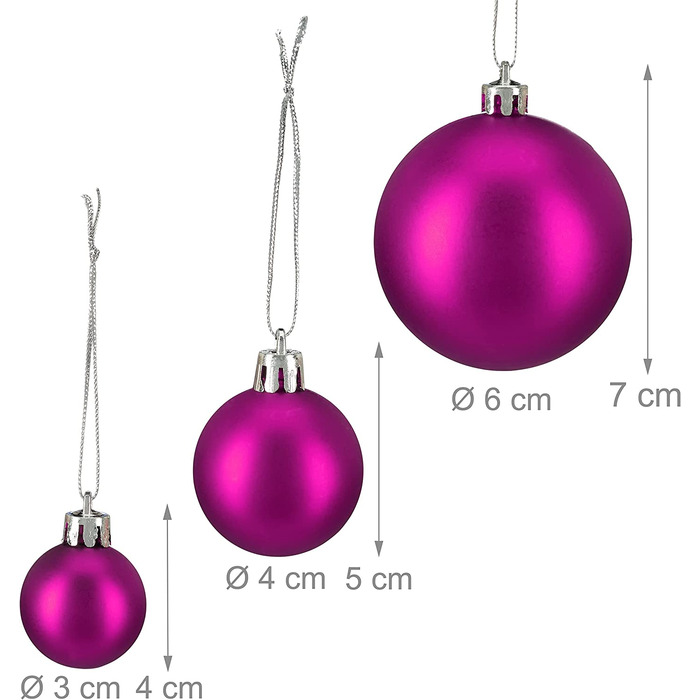 Relaxdays Weihnachtskugeln, 100er Set, Weihnachtsdeko, matt, glänzend, glitzernd, Christbaumkugel ∅ 3, 4 & 6 cm, (Rosa)