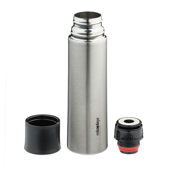 Relaxdays Trinkflasche Edelstahl 750 ml mit Becher
