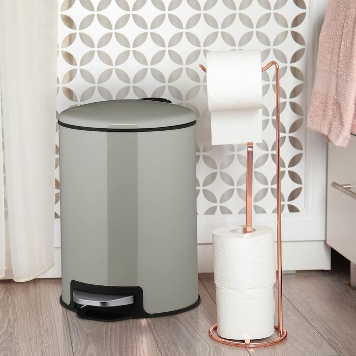 Relaxdays Kosmetikeimer 3 Liter, Treteimer mit Absenkautomatik, entnehmbarer Inneneimer, kleiner Mülleimer Bad, hellgrau