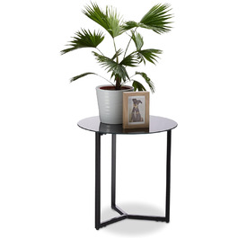 Relaxdays Schwarz Runder Beistelltisch aus Glas und Metall, dekorativer Loungetisch, HxBxT: 51 x 50 x 50 cm, in edlem, Standard