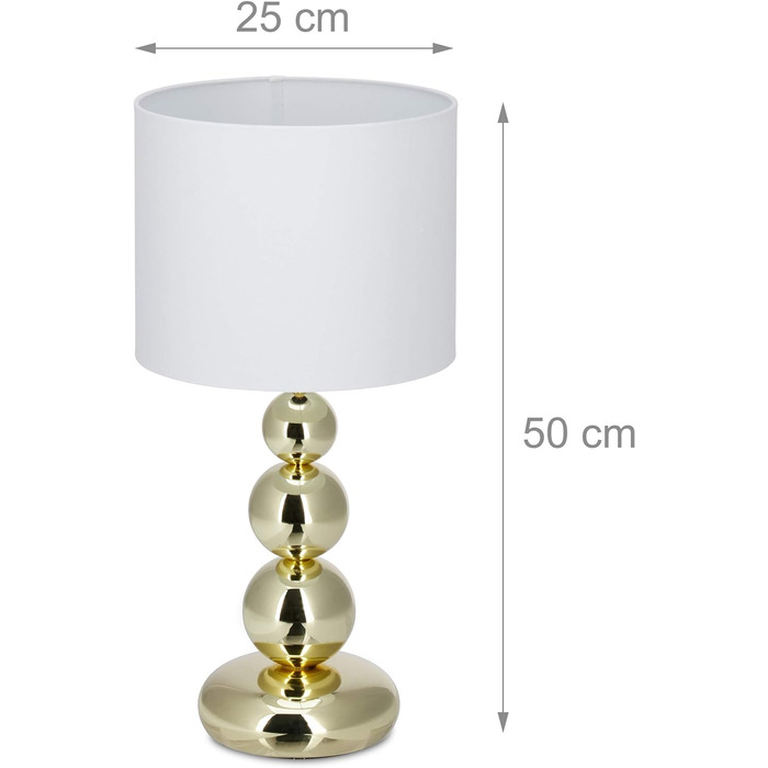 Relaxdays, weiß, runder Lampenschirm, originelles Design, E27, Nachttischlampe, HxD: 50 x 25 cm, Tischlampe Kugeln Gold