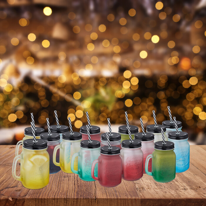 Relaxdays Bunte Trinkgläser mit Deckel 16er Set