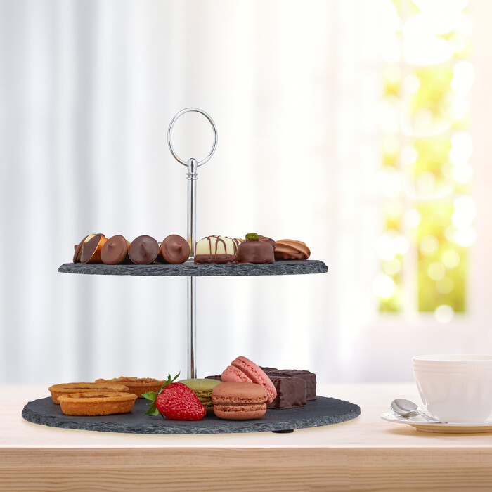 Relaxdays Etagere Schiefer 2 Etagen