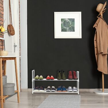 Relaxdays Schuhregal,  Stecksystem, 16 Paar Schuhe, Flur, erweiterbar, Metall & Kunststoff, Schuhablage, weiß, 10036200_349 (2 Ebenen)