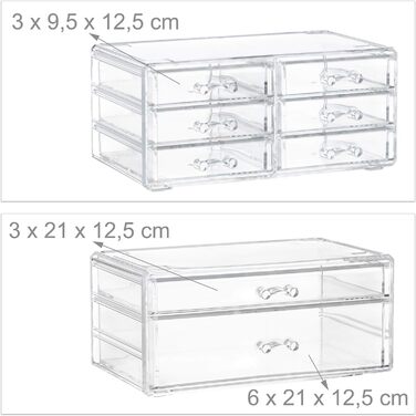 Relaxdays 1 x Make Up Organizer mit Schubladen, stapelbarer Schmuckkasten für Make Up, Acryl Schminkaufbewahrung, transparent 1 Transparent 1 Stück