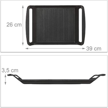 Relaxdays Grillplatte, Gas- & Elektroherd, Fleisch Gemüse Fisch grillen, Antihaft Grillpfanne, anthrazit, 3.7 x 26 x 39 cm