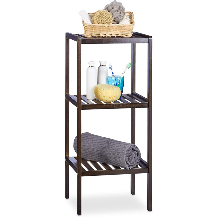 Relaxdays 3 TLG Badregal Set Bambus, Holzregal, Standregal, Bambusregal, Küchenregal, Bücherregal, 3, 4 und 5 Ablagen, Dunkelbraun (Bambus Badregal 3 Ablagen Dunkelbraun)