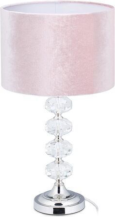 Relaxdays Tischlampe, Samt und Kristall, HxD: 47 x 26 cm, E14-Fassung, Nachttischlampe, indirekte Beleuchtung, rosa