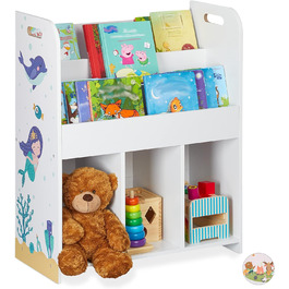 Relaxdays Kinderregal, Spielsachen & Bücher, Mädchen & Jungs, Meerjungfrau Motiv, Spielzeugregal, 75 x 62 x 29 cm, weiß, 1 Stück