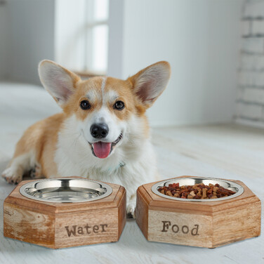 Relaxdays Hunde Napfset mit Holzhalterung