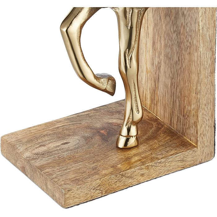Relaxdays Buchstützen 2er Set, dekorativ, Pferde Figuren, f. Bücherregal, edles Design, HxBxT: 26,5x9x13 cm, Natur/Gold