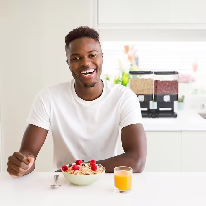 Relaxdays Müslispender doppelt, Cerealienspender für Müsli, Cornflakes, Süßigkeiten, Snackspender Kunststoff, schwarz