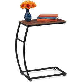 Relaxdays Beistelltisch Industrial Design, C-Form, HBT 58,5 x 47,5 x 25 cm, Tisch für Couch & Bett, Metall & MDF, braun