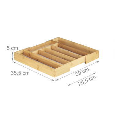 Relaxdays Besteckkasten Bambus 40cm ausziehbar