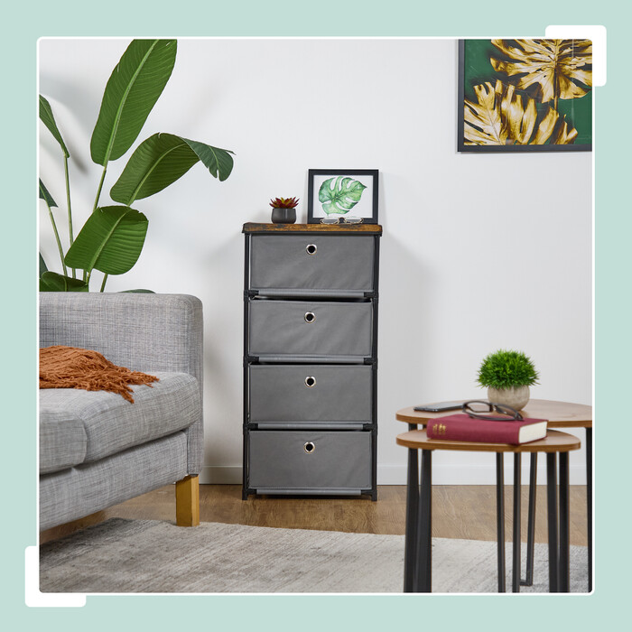 Relaxdays Kommode Holzoptik mit Stoffschubladen