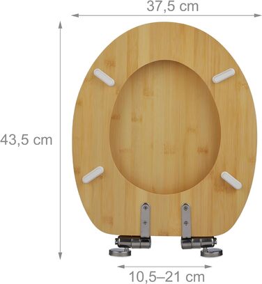 Relaxdays Toilettendeckel mit Absenkautomatik & Quick Release, 37,5 x 43,5 cm, Bambus, Montage von Oben, oval, Natur
