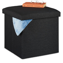 Relaxdays faltbarer Sitzhocker mit Stauraum, gepolstert, eckig, Stoff, 37x37,5x37,5 cm, schwarz