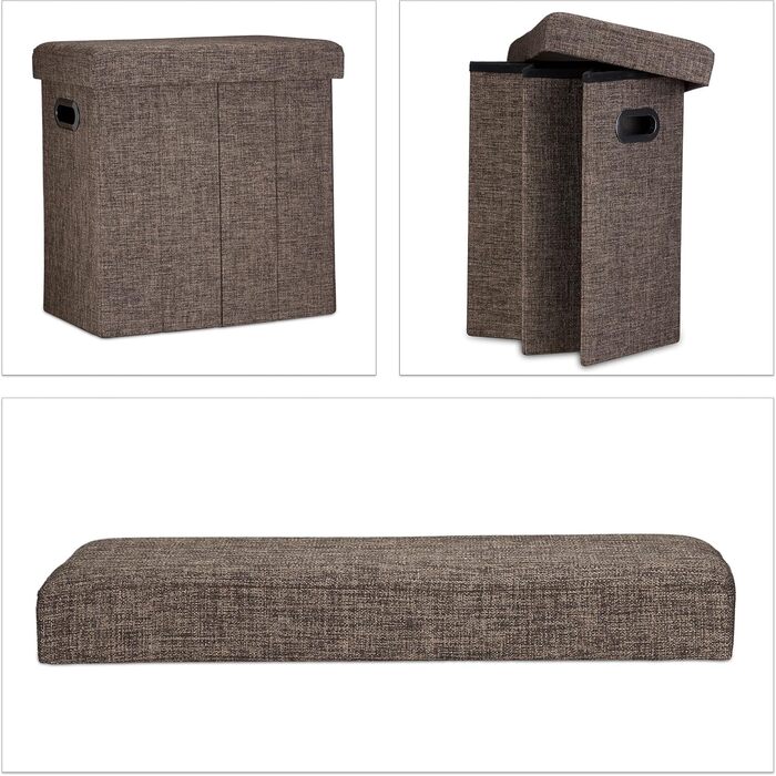 Relaxdays Faltbarer Sitzhocker mit Stauraum, 49,5x46x25,5 cm, Leinen/Polyester, Braun