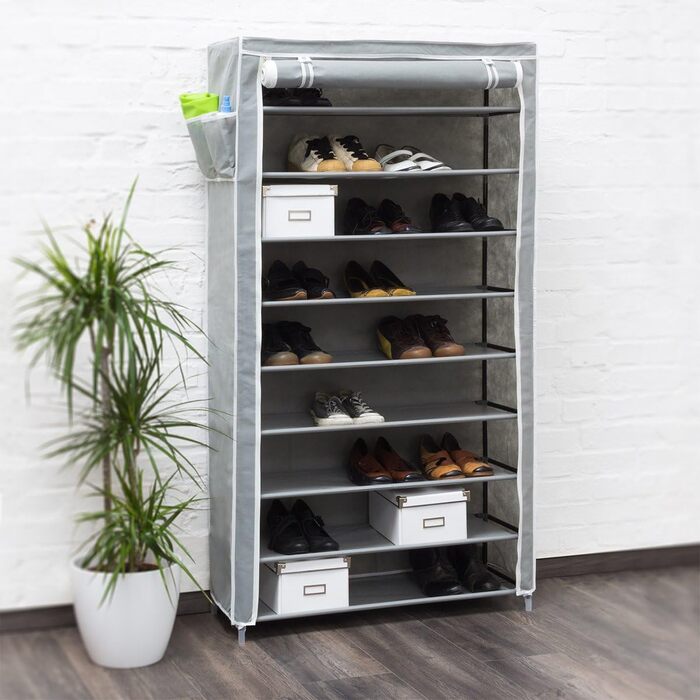 Relaxdays Schuhschrank VALENTIN - 161x88x30cm, 10 Ablagen, Stoffbezug, 45 Paar Schuhe, Anthrazit