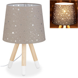 Relaxdays Kinderzimmer Tischlampe, Sterne, E14, 40 cm, grau