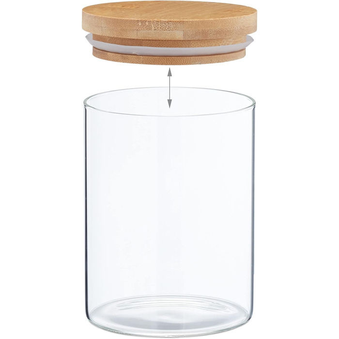 Relaxdays Vorratsgläser, 3er Set, Glas, 650 ml, luftdicht, transparent/natur