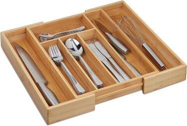 Relaxdays Besteckkasten, ausziehbar, Bambus, 6,5x38x35,5 cm, Natur