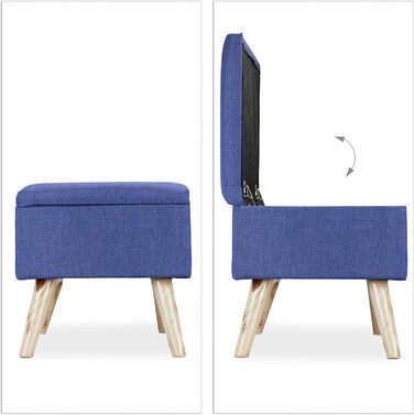 Relaxdays Sitzbank mit Stauraum, gepolstert, Holzbeine, Stoffbezug, 39,5x79,5x39,5 cm, Polyester, Blau