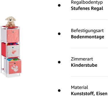 Relaxdays Kinderregal mit  Spielzeug, Mädchen, Schwan-Design, Regal Kinderzimmer, HBT: 62 x 53 x 30 cm, weiß/rot (3 Boxen)