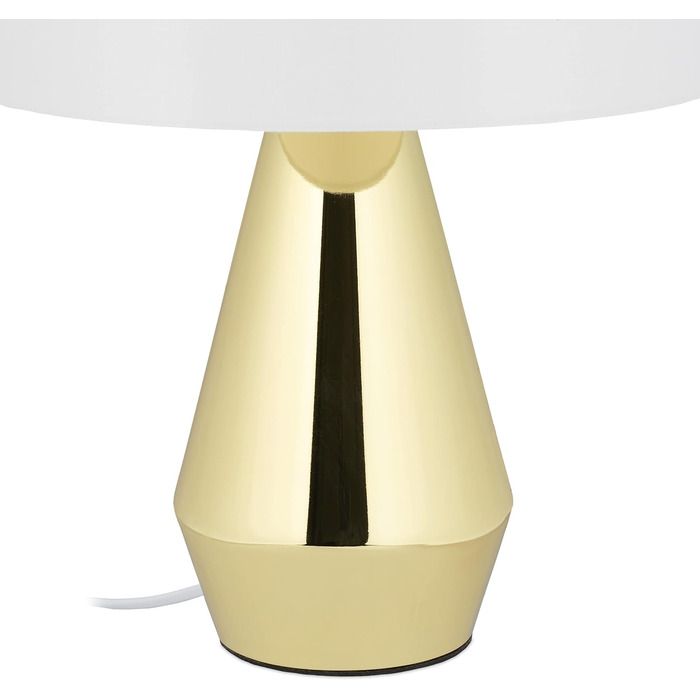 Relaxdays Tischlampe Touch dimmbar, moderne Nachttischlampe, HxD: 40 x 29 cm, E27, Tischleuchte mit Schirm, gold/weiß