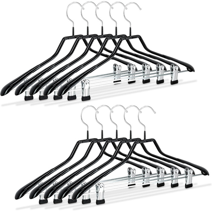 Relaxdays Klammerbügel, 10er Set, gummiert, rutschfest, platzsparend, 42 cm, schwarz