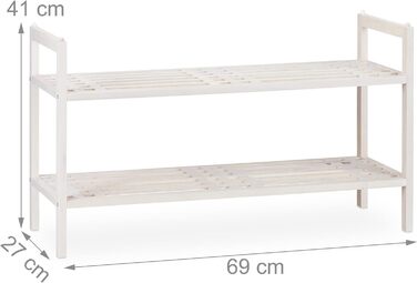 Relaxdays Schuhregal stapelbar, Schuhablage mit 2 Etagen, Walnuss, Landhaus, bis zu 6 Paar Schuhe, HBT 41x69x27 cm, weiß 1 Stück