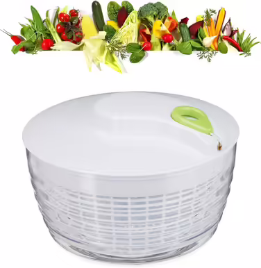 Relaxdays 10024697 Salatschleuder zum Ziehen, Profi Salad Spinner, großer Salattrockner, XXL Salatkarusssel 7 Liter, weiß-grün