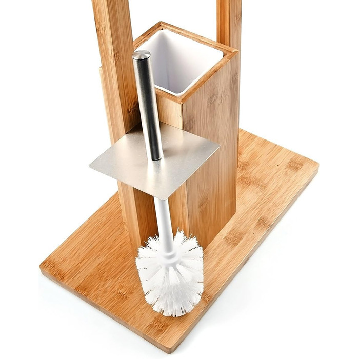 Relaxdays WC Garnitur aus Bambus, HBT: 82 x 36 x 21 cm, Standgarnitur mit Toilettenbürste und Klorollenhalter, Toilettenpapierhalter, natur Single