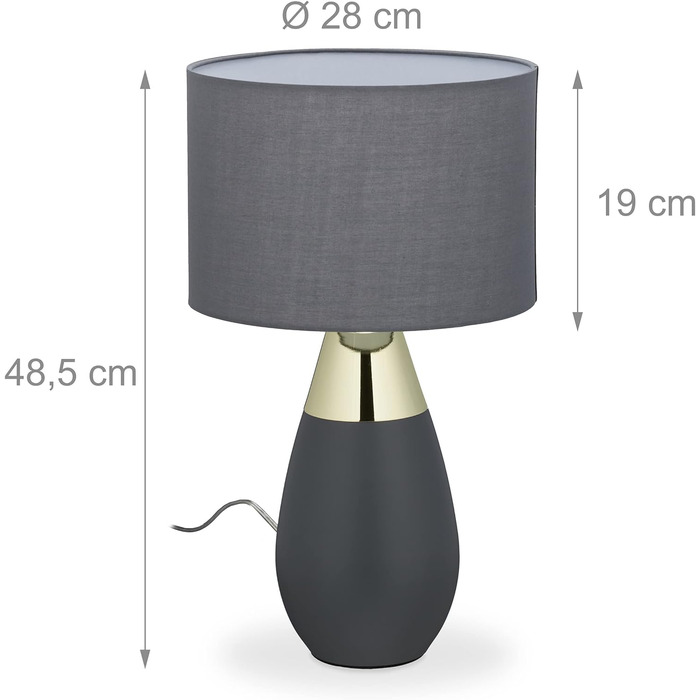 Relaxdays Nachttischlampe Touch dimmbar, 3 Stufen, E14, HxD: 48,5 x 28 cm, modern, Touch Lampe mit Schirm, (Grau/Gold)
