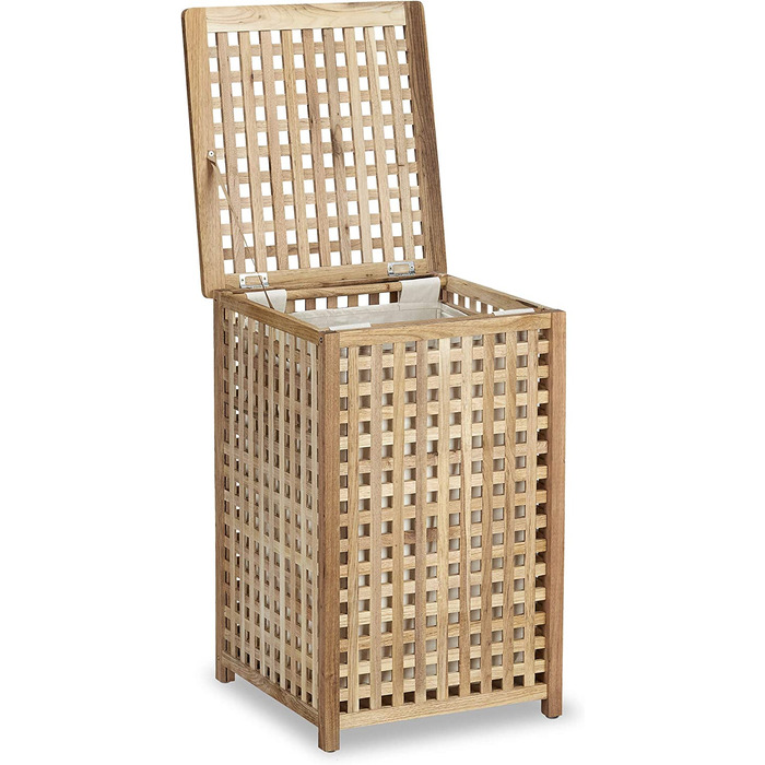 Relaxdays Wäschesammler mit Deckel, 75 L Stoff-Wäschesack, Walnussholz, HBT: 67,5x45,7x45,7 cm, Wäschesortierer, natur