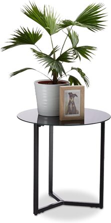 Relaxdays Schwarz Runder Beistelltisch aus Glas und Metall, dekorativer Loungetisch, HxBxT: 51 x 50 x 50 cm, in edlem, Standard
