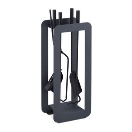 Relaxdays 5-teiliges Kaminbesteck in Grau/Schwarz