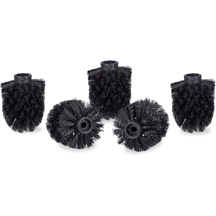 Relaxdays WC Garnitur Holz/Stahl mit Bürste 75x18,5 cm, schwarz/braun & 5er Set WC Bürstenkopf 9,5 mm, schwarz