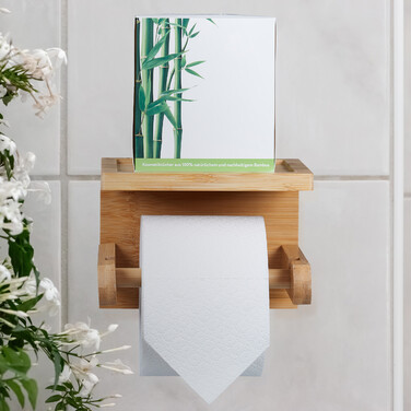 Relaxdays Bambus Toilettenpapierhalter mit Ablage