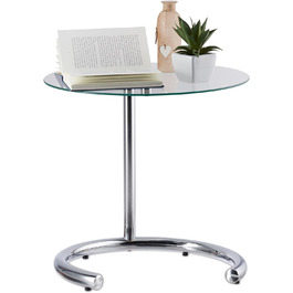 Relaxdays, Silber Kaffeetisch höhenverstellbar bis 70 cm, runder Wohnzimmertisch, verchromter Stahl, Glasplatte 46 cm Ø, Standard