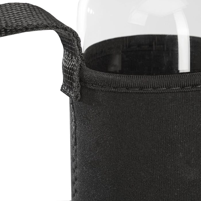 Relaxdays Trinkflasche mit Bambusdeckel, 6er Set, 500 ml, Wasserflasche mit Hülle, Borosilikatglas, transparent/schwarz 6er Set Transparent/ Schwarz