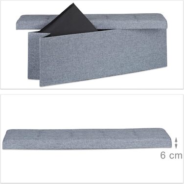 Relaxdays Faltbare Sitzbank XXL, Sitzcube mit Stauraum, Leinen, 38x114x38 cm, Dunkelgrau