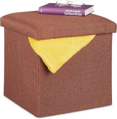 Relaxdays Sitzhocker, faltbar, gepolstert, eckig, Stoff, 37x37,5x37,5 cm, 1 Stk (Braun)