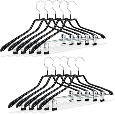 Relaxdays Klammerbügel, 10er Set, gummiert, rutschfest, platzsparend, 42 cm, schwarz