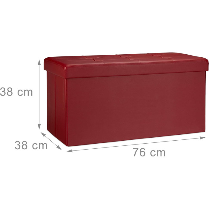 Relaxdays Faltbare Sitzbank, 2-Sitzer mit Stauraum, Kunstleder, 300 kg belastbar, Dunkelrot