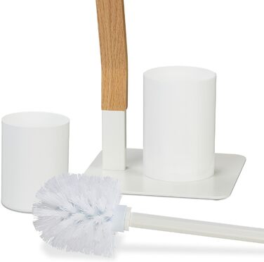Relaxdays WC Garnitur, stehender Toilettenpapierhalter, Toilettenbürste mit Bürstenhalter, HBT: 76x20x20 cm, weiß/Natur